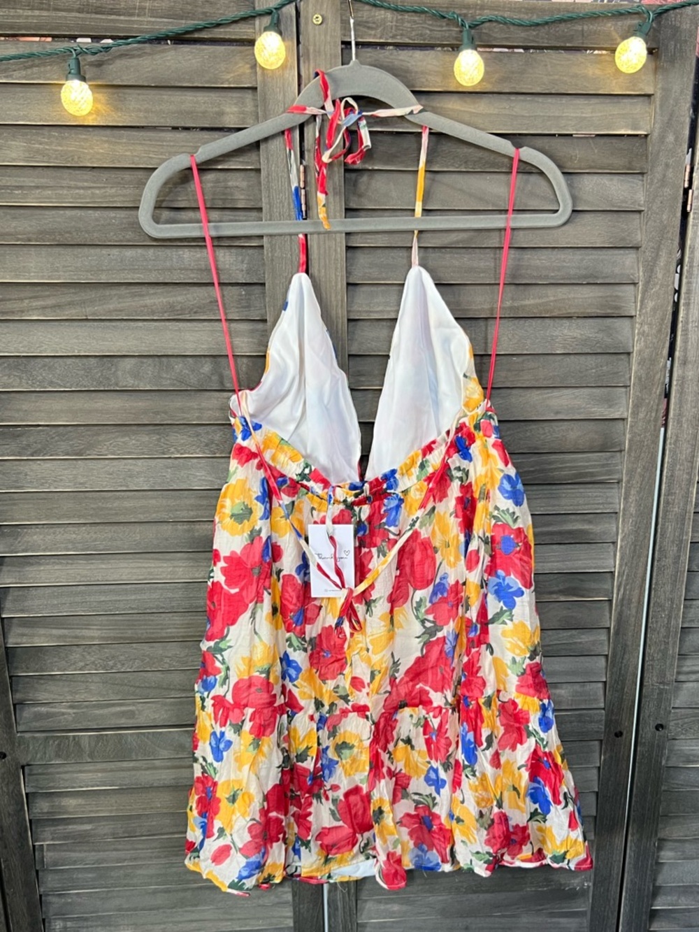Inmod Festival Dress | Floral Halter Mini Dress - Red, Yellow & Blue 🌸💐🪻 - Picture 3 of 13